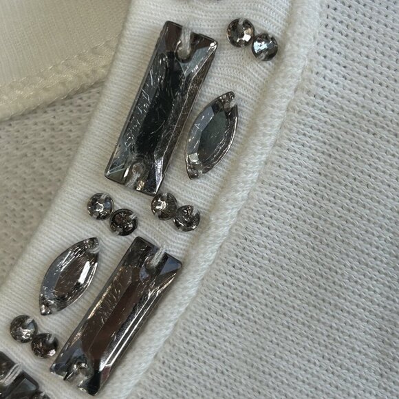 J. Crew White Knit Beaded Jeweled Neckline Short Sleeve Sweater Size Small - Picture 4 of 8